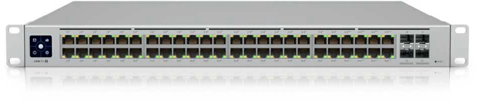 Šakotuvas UBIQUITI USW-PRO-48-POE UniFi komutatorius, 48 x 600 W, 48 gigabito RJ45 prievadai, 4 SFP+ prievadai, PoE++