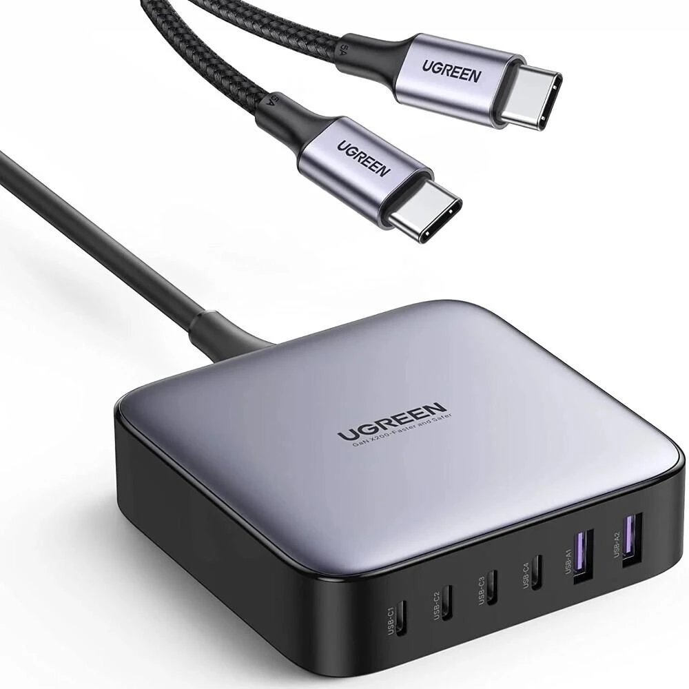UGREEN 2USB-A+4USB-C 200W Desktop greitasis įkroviklis, pilkas aprašymas - Prekės nuotrauka