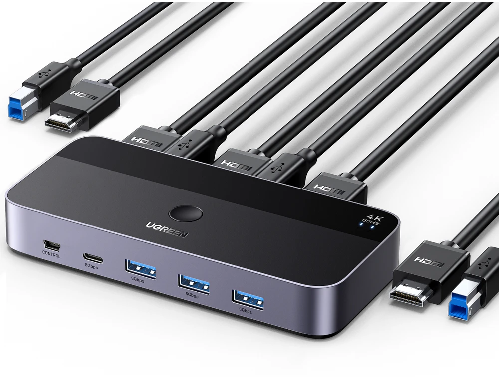 Ugreen CM664 HDMI switch 2in1 KVM switch - juodos spalvos