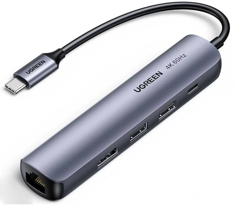 5in1 UGREEN CM418 adapteris USB-C Hub į 2x USB 3.0, HDMI, RJ45, USB-C - Pilkas