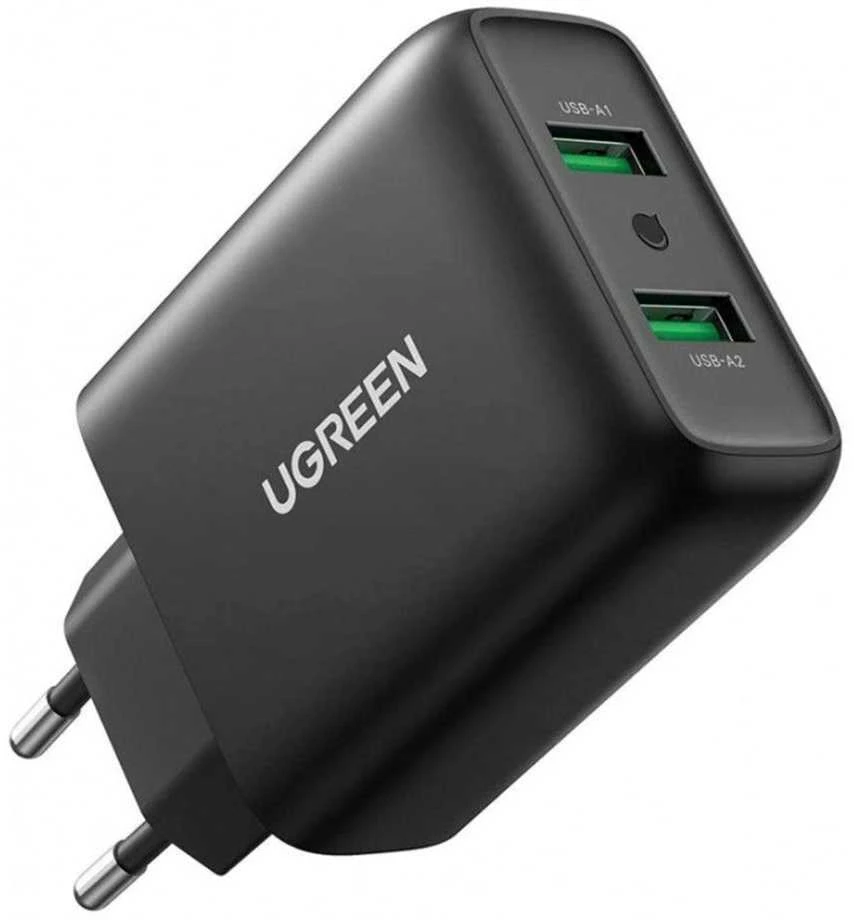 Greitas įkroviklis UGREEN, 2xUSB-A, 18W, PD 3.0 EU (juodas)