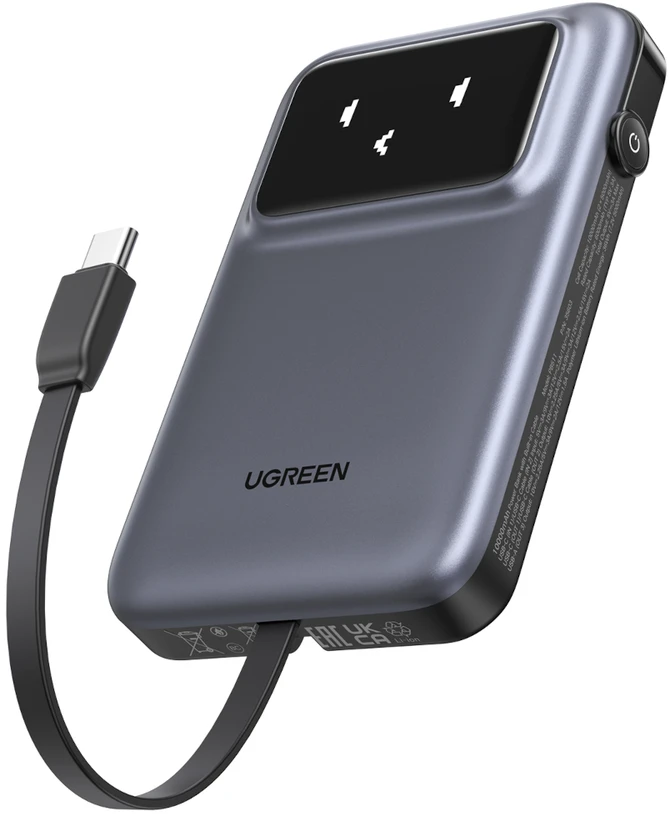 Nešiojamas įkroviklis UGREEN 10000mAh Power Bank su integruotu kabeliu