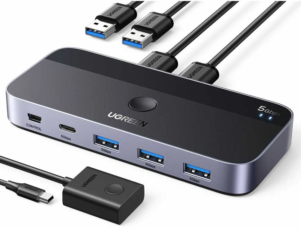 Ugreen USB 3.0 perjungėjas (2 PC <-> 4 įrenginiai (3x USB-A + USB-C))