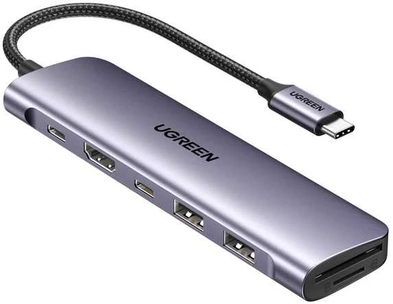 Adapteris HUB UGREEN CM195 USB-C prie HDMI, 2x USB-A 3.0, SD/TF, PD