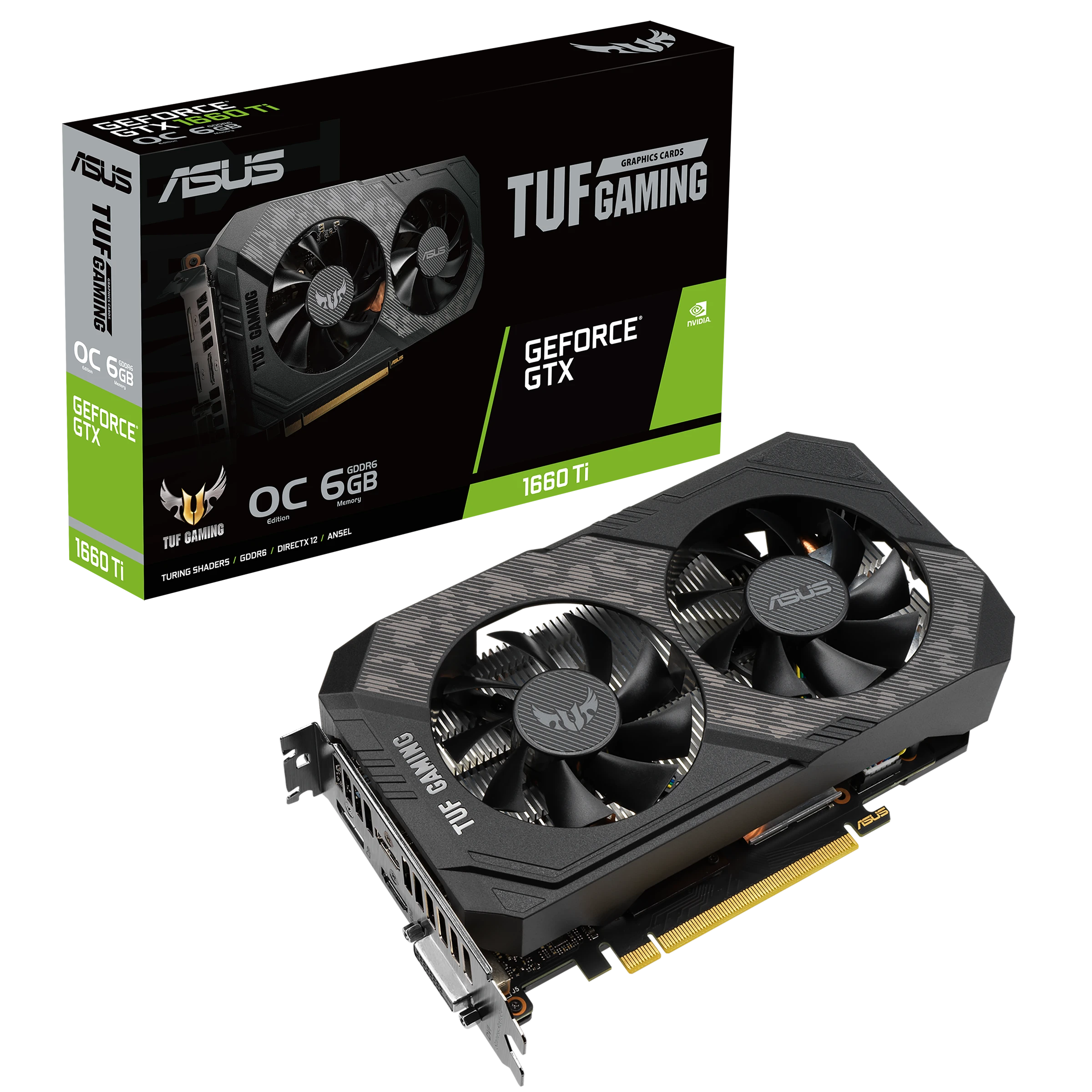 Vaizdo plokštė Asus TUF-GTX1660TI-O6G-EVO-GAMING NVIDIA, 6 GB, GeForce GTX 1660 Ti, GDDR6, PCI Express 3.0, DVI-D talpa 1, HDMI talpa 2, Atminties laikrodžio greitis 12000 MHz