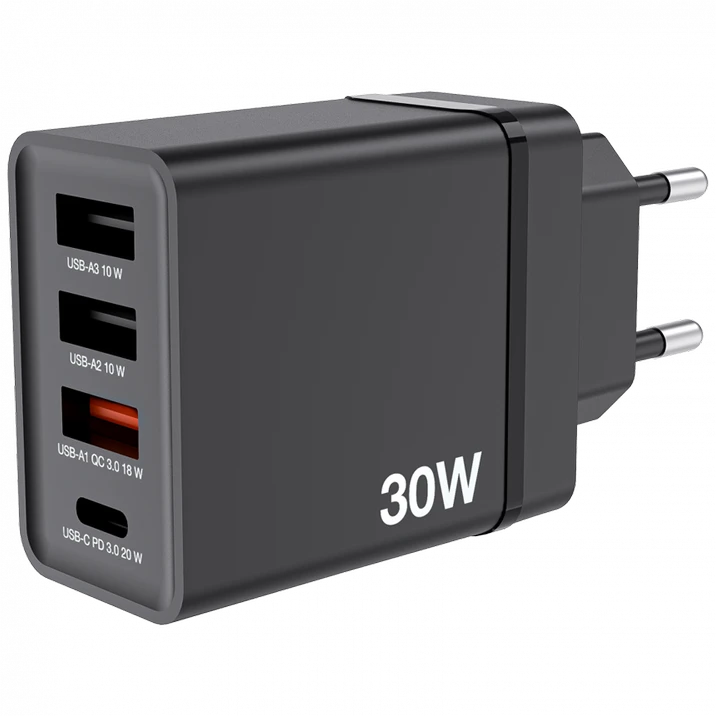 Verbatim 30W Laidinis įkroviklis 3xUSB-A/USB-C PD 3.0 CHR-30EU2 juodos spalvos 49700