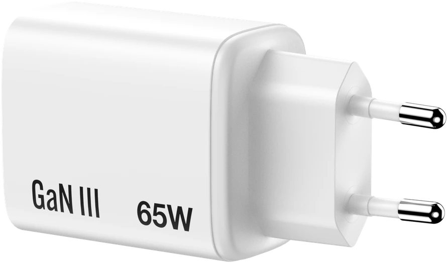Verbatim GaN Travel Charger Essentials 65W, 2×USB-C PD, 1×USB-A QC, EU Plug, Baltas