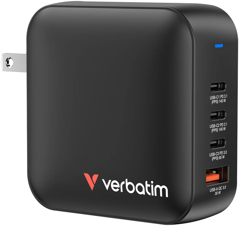 Verbatim Mini GaN Charger 165W Universalus Juoda AC Spartusis įkrovimas Vidaus