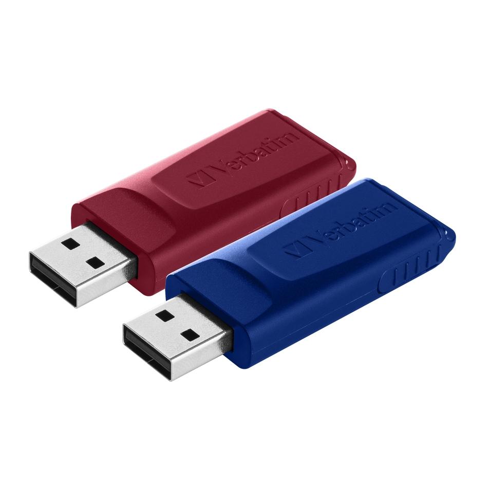 Verbatim USB atmintinė, USB 2.0, 32GB, Slider, mėlyna, raudona, 49327, USB A, usb su ištraukiama jungtimi. 2 vnt