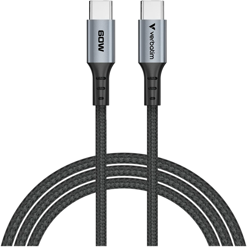 „Verbatim“ sinchronizavimo ir įkrovimo laidas USB-C į USB-C, 60 W, 120 cm, Juodas