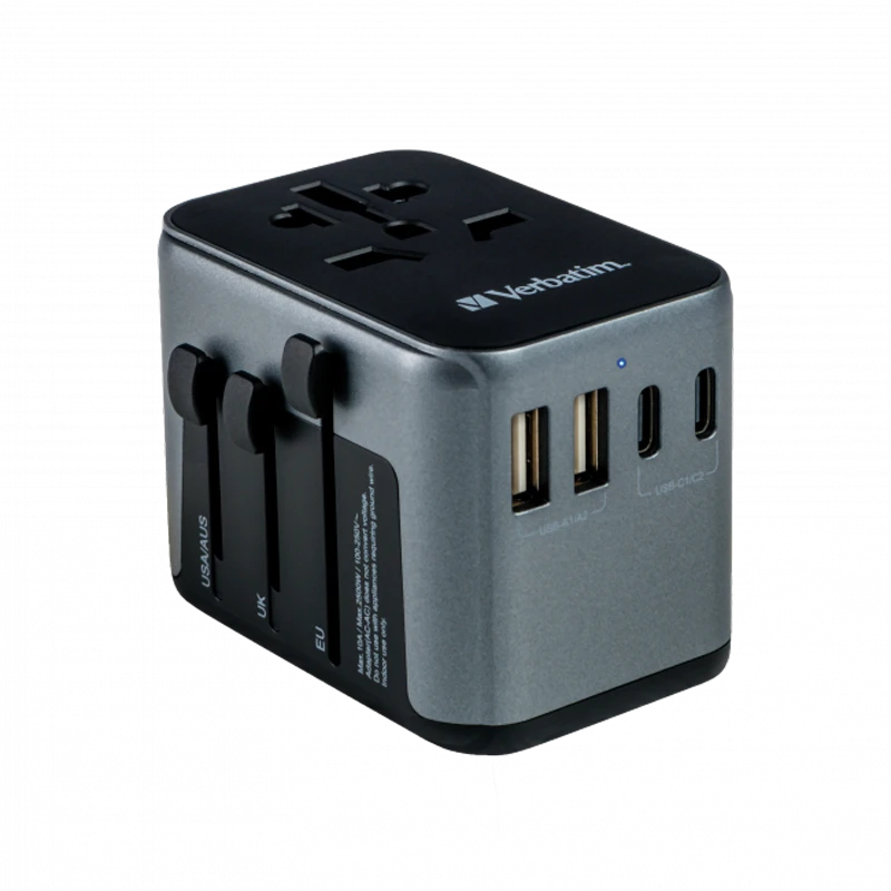 Verbatim Adapteris kelioninis EU/UK/US 2xUSB-A/2xUSB-C PD 30W UTA-03 juodos spalvos 49545