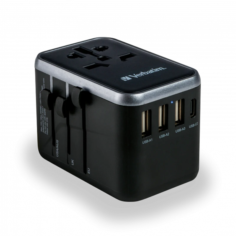 Verbatim Adapteris kelioninis EU/UK/US 3xUSB-A/2xUSB-C PD 61W UTA-04 juodos spalvos 49546