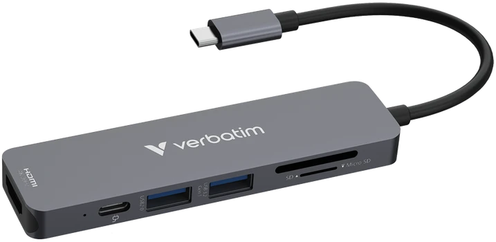 USB Hub Verbatim USB-C/HDMI/USB-A 3.2/USB-A 2.0/SD/Micro SD aliuminio korpusas 32156