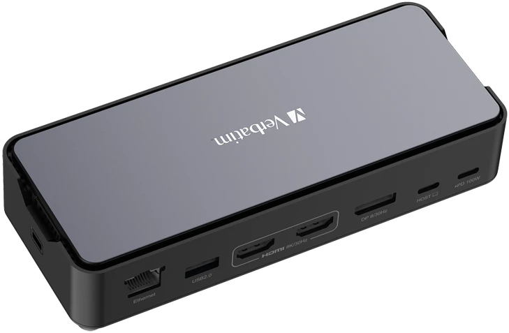 „Verbatim USB-C Pro 15w1“ 2x HDMI | 1x RJ45 | 3x USB-A | 3x USB-C | 1x SD | 1x Micro SD | 1x Audio | 1x DP | 1x SSD pilka