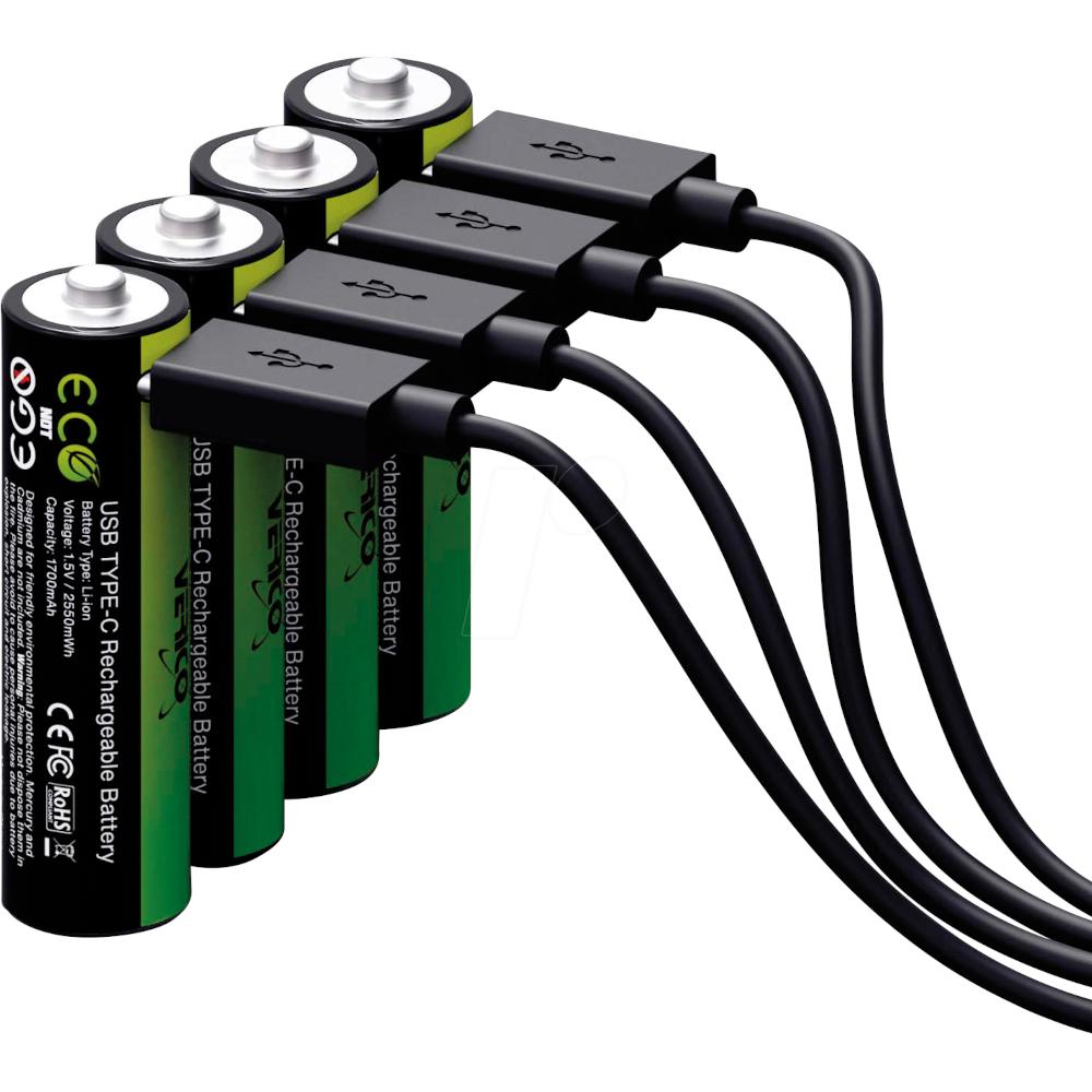 Verico LoopEnergy 4 AA pakuotės, įkraunamos baterijos, įkraunamos per USB-C