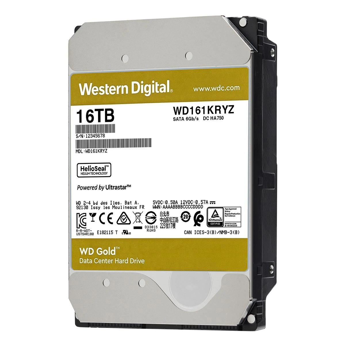 „Sandisk WD Gold“ 16 TB kietasis diskas, 7200 aps./min., 6 Gb/s, sATA, 512 MB talpykla, 3,5 colio vidinė atmintis, atitinkanti RoHS reikalavimus, didelių gabaritų įmonėms.