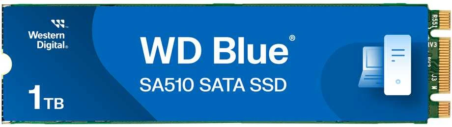 WD Mėlyna SA510 SSD 1 TB M.2 2280 SATA III 6 Gb/s vidinis, vienos pakuotės, maitinamas „SANDISK“
