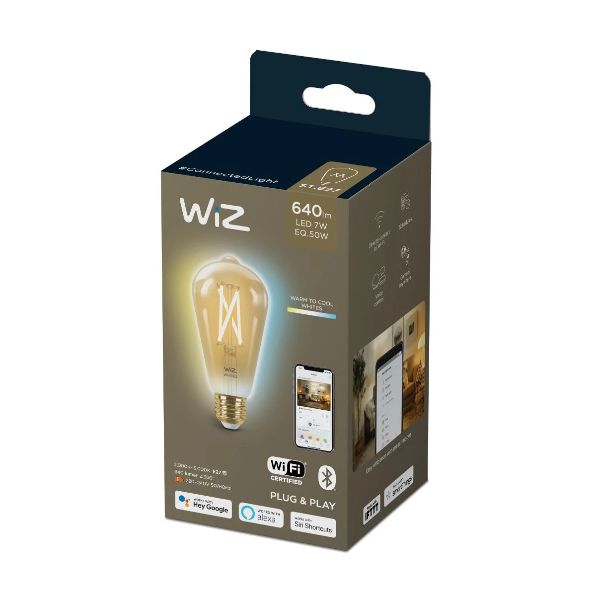 WiZ,ST64 Edison,7W,2000-5000,ST64,E27,1vnt šviesos šaltinis