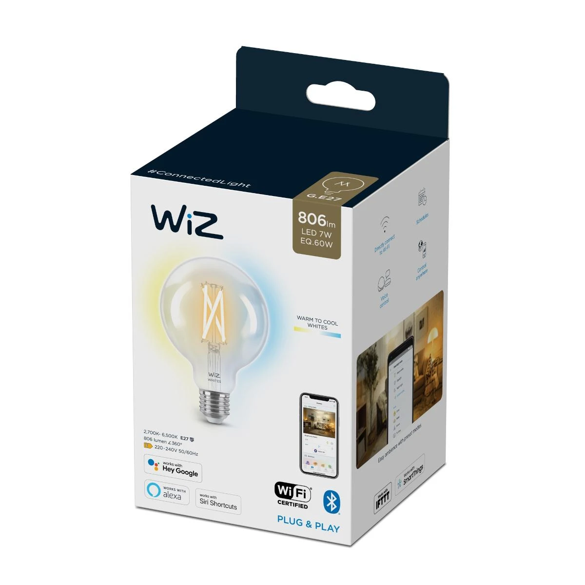 WiZ - G95 Clear Globe E27 Tunable Filament - Smart Home
