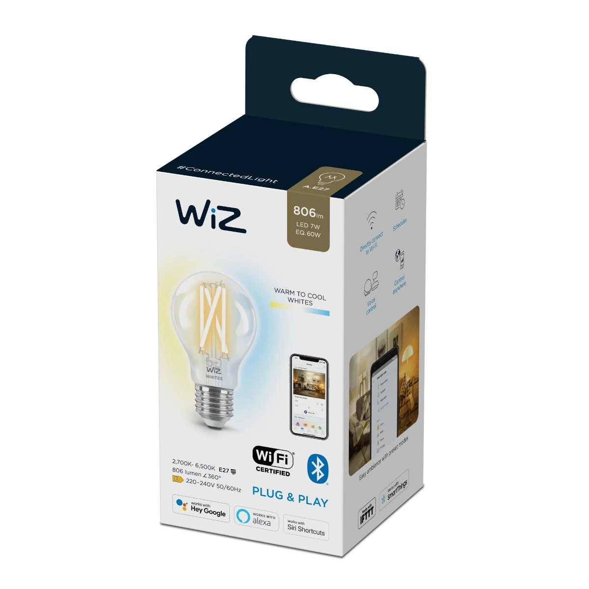 WIZ Kintamoji balta prijungta lemputė E27 60W