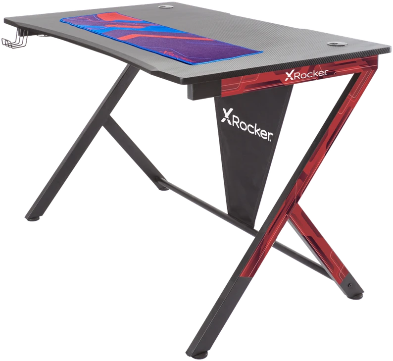 Xrocker „X-Rocker“ – „Ocelot Carbon“ žaidimų stalas – mėlyni ir raudoni lipdukai