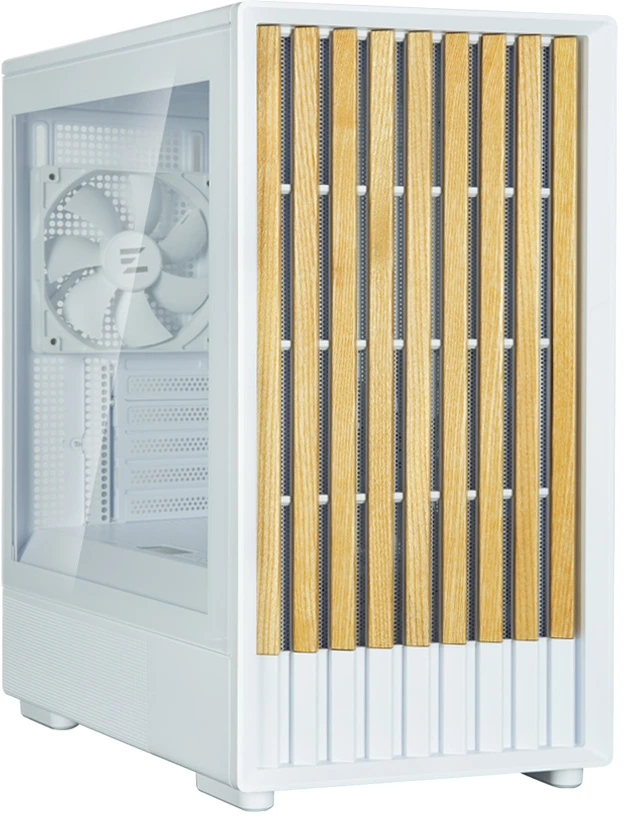 Zalman P10 Namu kompiuterio korpusas, mini bokštas, mATX, grūdintas stiklas - baltas, medinis