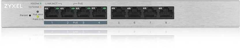 Šakotuvas „Zyxel 8 Port Gigabit PoE+“ žiniatinkliu valdomas jungiklis, 4x PoE, 60 vatų