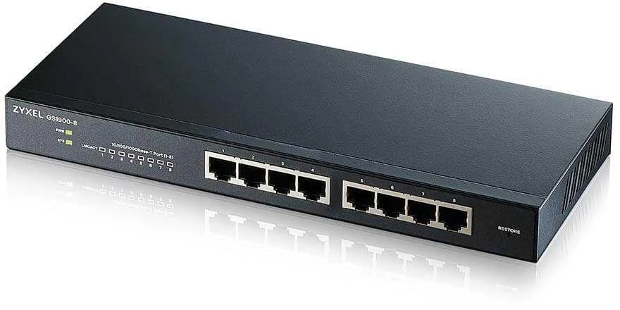 Šakotuvas ZYXEL GS1900-8 V2, 8 PORT GBE L2 SMART SWITCH, DESKTOP, FANLESS (5Y WARRANTY)