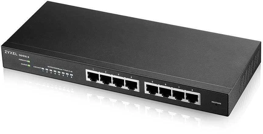 Šakotuvas ZYXEL GS1915-8, 8-PORT GBE SMART SWITCH, HYBRID MODE, STANDALONE OR NEBULAFLEX CLOUD, DESKTOP, FANLESS (5Y WARRANTY)