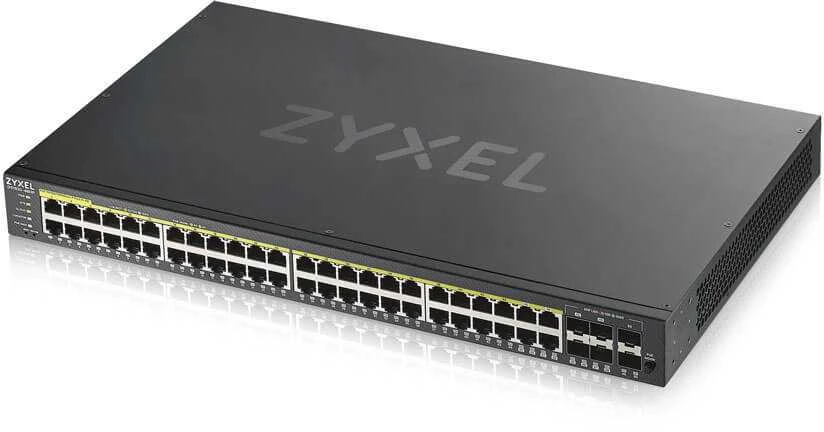 Šakotuvas ZYXEL GS1920-48HPV2, 50 prievadų išmanusis valdomas POE komutatorius, 48 gigabitų vario POE ir 4 gigabitų dviejų asmenų, hibridinis režimas, autonominis arba „Nebulaflex“ debesis, 375 vatų POE (5 metų garantija)