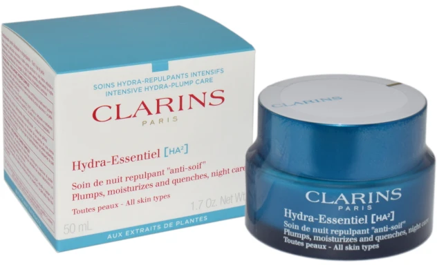 "Clarins" drėkinamasis naktinis kremas visų tipų odai "Hydra Essentiel" (skaistinantis, drėkinantis ir drėkinantis naktinis kremas) 50 ml