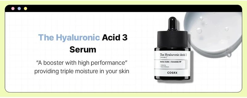COSRX The Hyaluronic Acid 3 Serum Intensyviai drėkinantis serumas su 3% hialurono rūgštimi, 20 ml