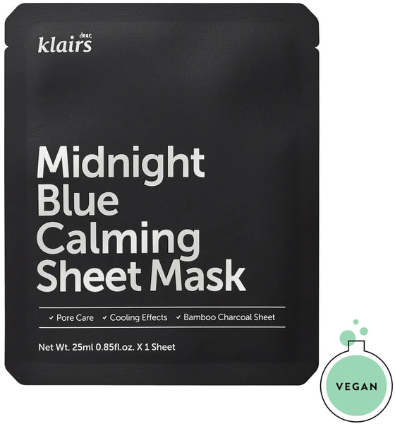 Klairs Midnight Mėlyna Calming Sheet Mask raminanti lakštinė veido kaukė, 25 ml