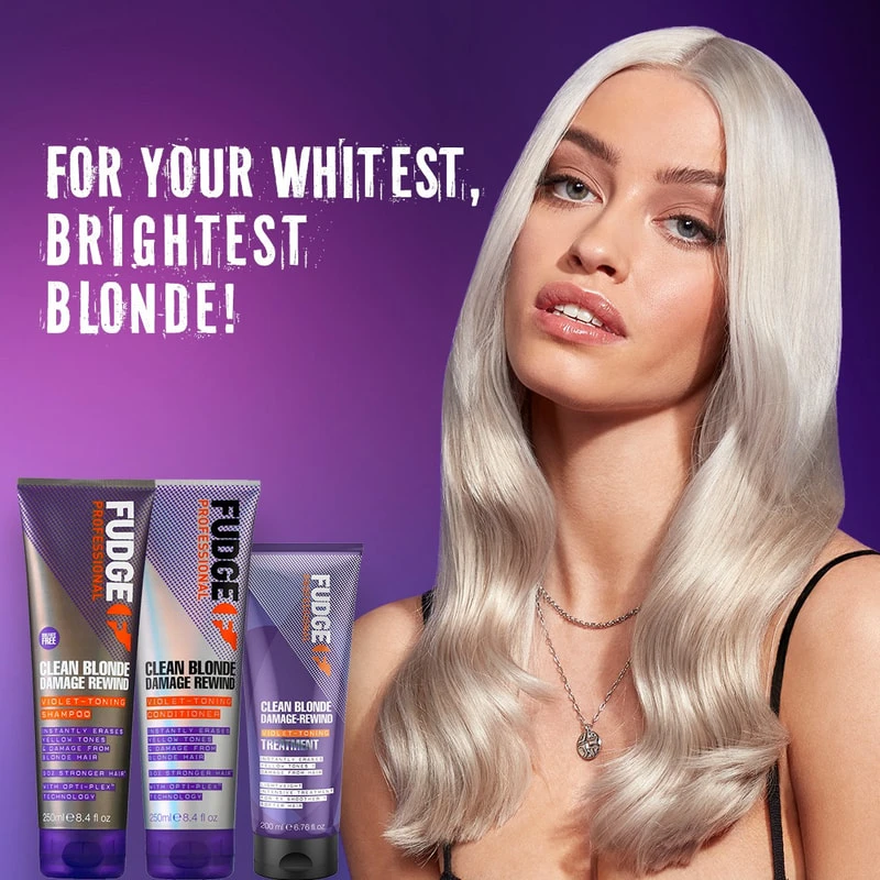 Fudge Professional "Fudge Clean Skirtas šviesiems plaukams Damage Rewind" violetinės spalvos tonizuojantis šampūnas 250 ml