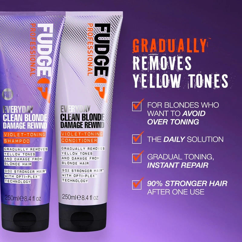 Fudge Professional Clean Skirtas šviesiems plaukams Damage Rewind Violet-Toning Conditioner kondicionierius pažeistiems šviesiems plaukams, 1000 ml