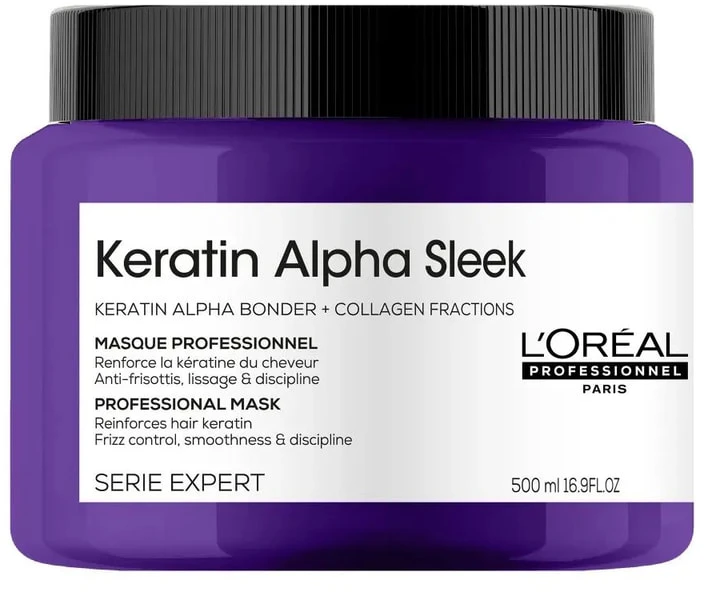 L'Oréal Professionnel Keratin Alpha Sleek profesionali plaukų kaukė, 500 ml