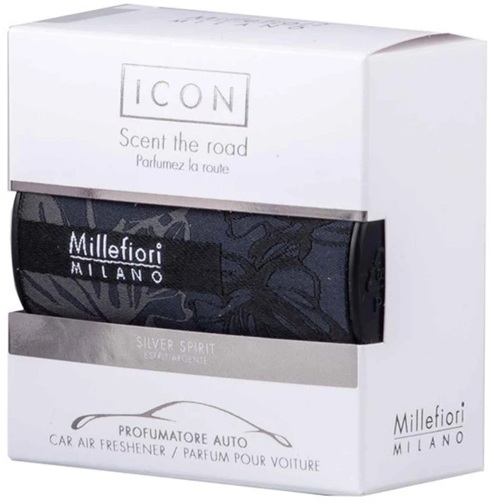 Millefiori Milano Icon automobilinis oro gaiviklis Textil Floral Sidabrinis Spirit kvapas automobiliui, 47 g