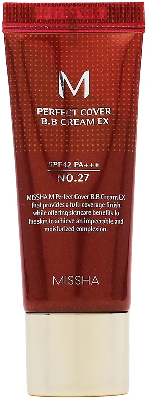 Missha M Perfect Cover BB Kreminis SPF42/PA+++ maskuojantis/drėkinantis BB veido kremas, atspalvis: 27 Honey rusvai gelsvas, 20 ml