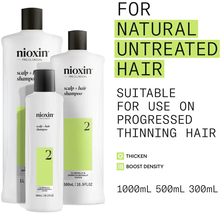 Nioxin Sistema 2 - Champú - Cabello Natural Con Debilitamiento Avanzado, 300 ml