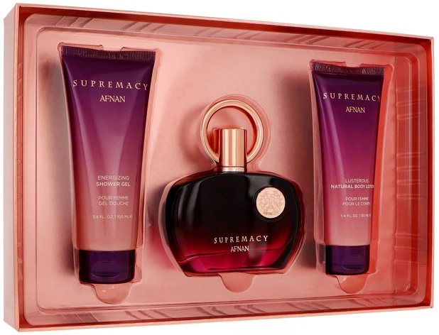 Afnan Supremacy Violet EDP kvepalų vanduo moterims, 100 ml + dušo želė, 100 ml + drėkinamasis kūno losjonas, 100 ml