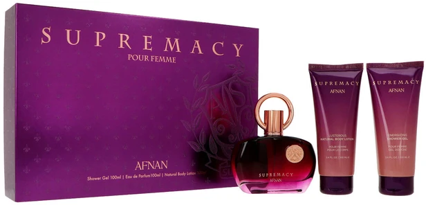 Afnan Supremacy Violet EDP kvepalų vanduo moterims, 100 ml + dušo želė, 100 ml + drėkinamasis kūno losjonas, 100 ml