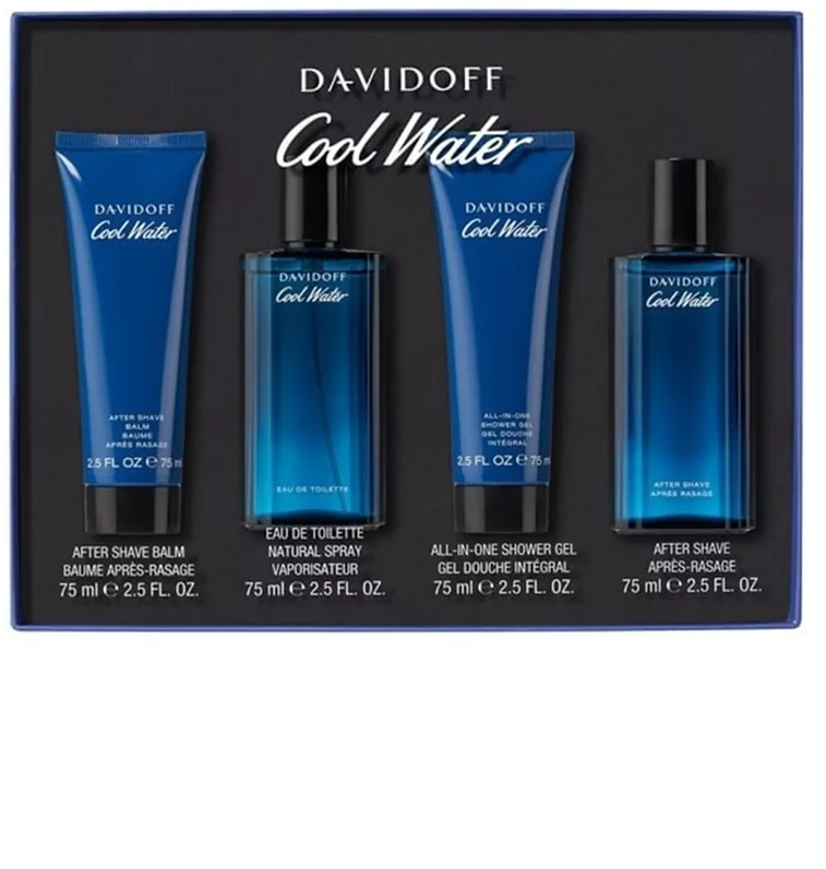 Davidoff „Cool Vanduo Men“ rinkinys: tualetinis vanduo 75 ml + balzamas po skutimosi 75 ml + dušo želė 75 ml + losjonas po skutimosi 75 ml