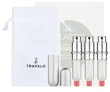 Travalo Classic HD SET Sidabrinis pildomų kvepalų buteliukų (atomaizerių) rinkinys, 3 x 5 ml