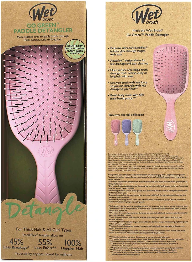 Wet Brush Wet Wet Go Žalias Paddle Detangler plaukų šepetys rožinis