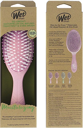 WET BRUSH WETBRUSH GO Žalias™ TREATMENT & SHINE plaukų šepetys su sintetiniais šereliais ir natūraliais aliejais, rožinis