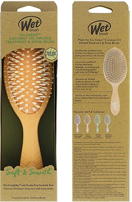 WET BRUSH WETBRUSH GO Žalias™ TREATMENT & SHINE plaukų šepetys su šerno šereliais ir natūraliais aliejais, oranžinis