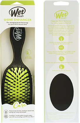 WET BRUSH WETBRUSH RETAIL SHINE ENHANCER juodas plaukų šepetys su šerno šereliais