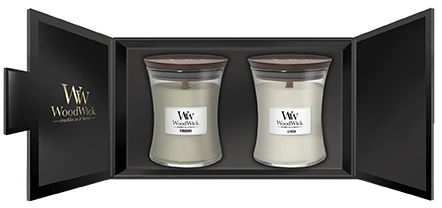WoodWick Aromatinių žvakių rinkinys (Fireside, Linen), 2 x 275 g