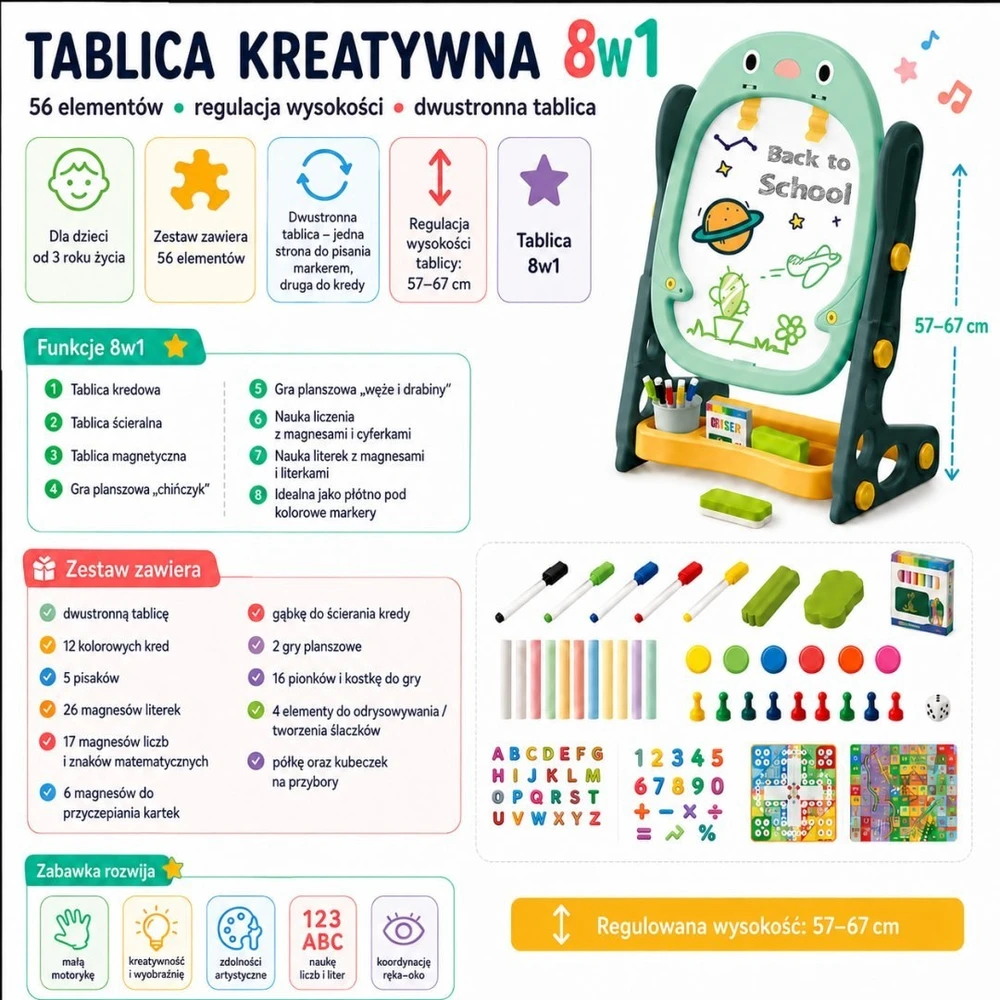 Magnetinė piešimo lenta Woopie, su aukščio reguliavimu