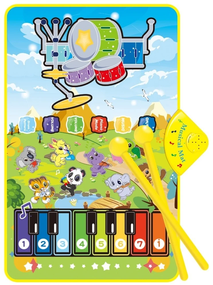 Muzikinis žaidimų kilimėlis WOOPIE, su būgnais ir pianinu